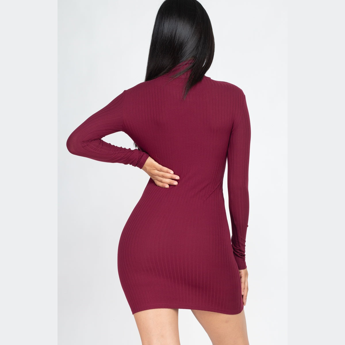 Ribbed Mock Neck Bodycon Mini Dress