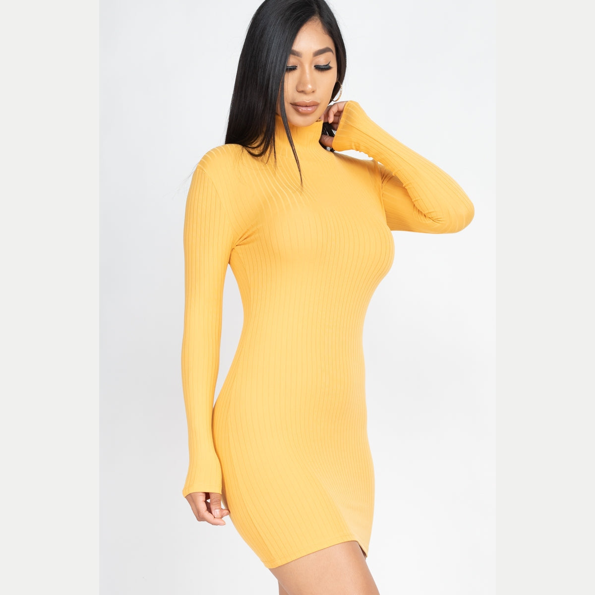 Ribbed Mock Neck Bodycon Mini Dress