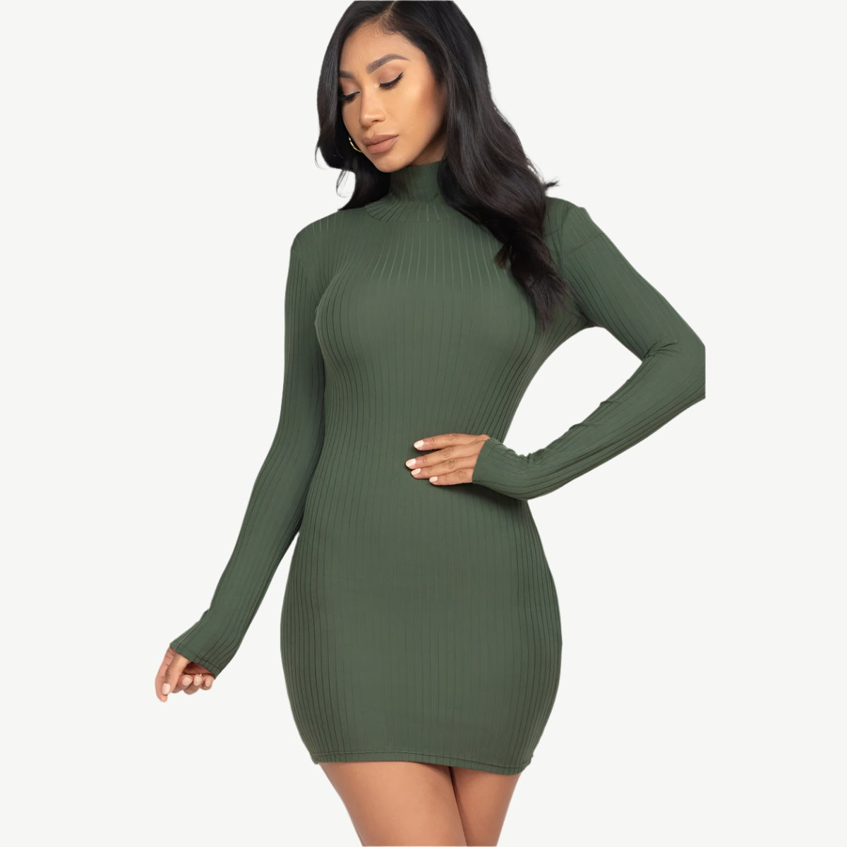 Ribbed Mock Neck Bodycon Mini Dress