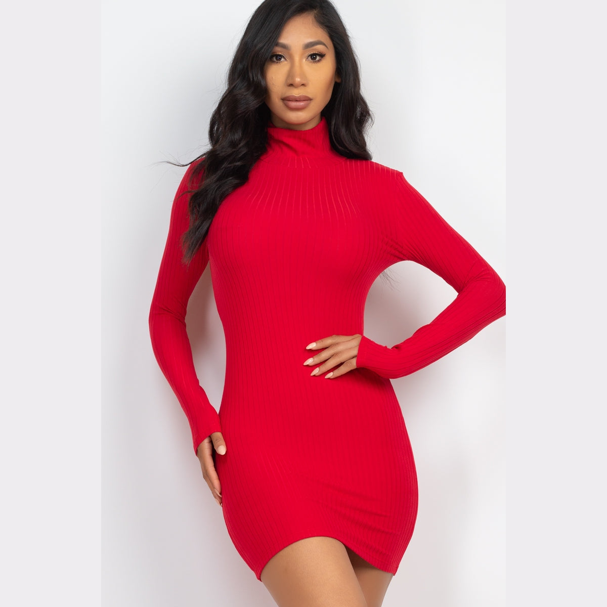 Ribbed Mock Neck Bodycon Mini Dress