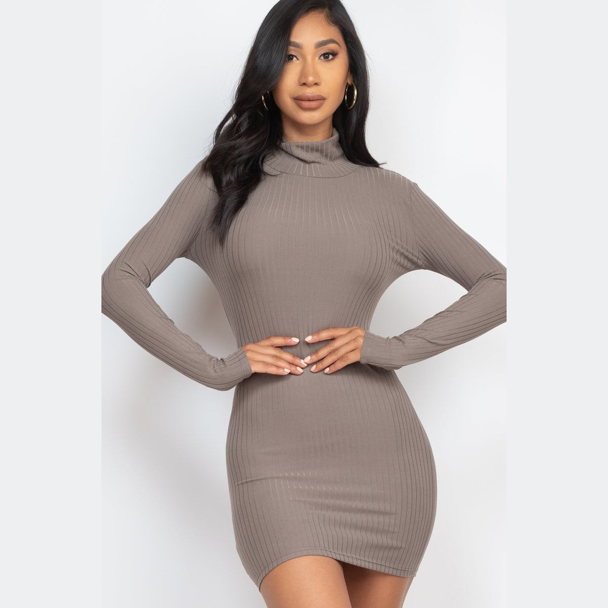 Ribbed Mock Neck Bodycon Mini Dress
