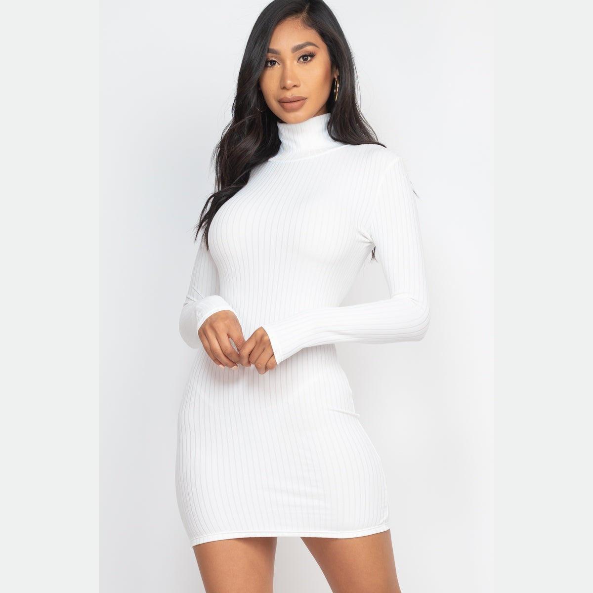 Ribbed Mock Neck Bodycon Mini Dress
