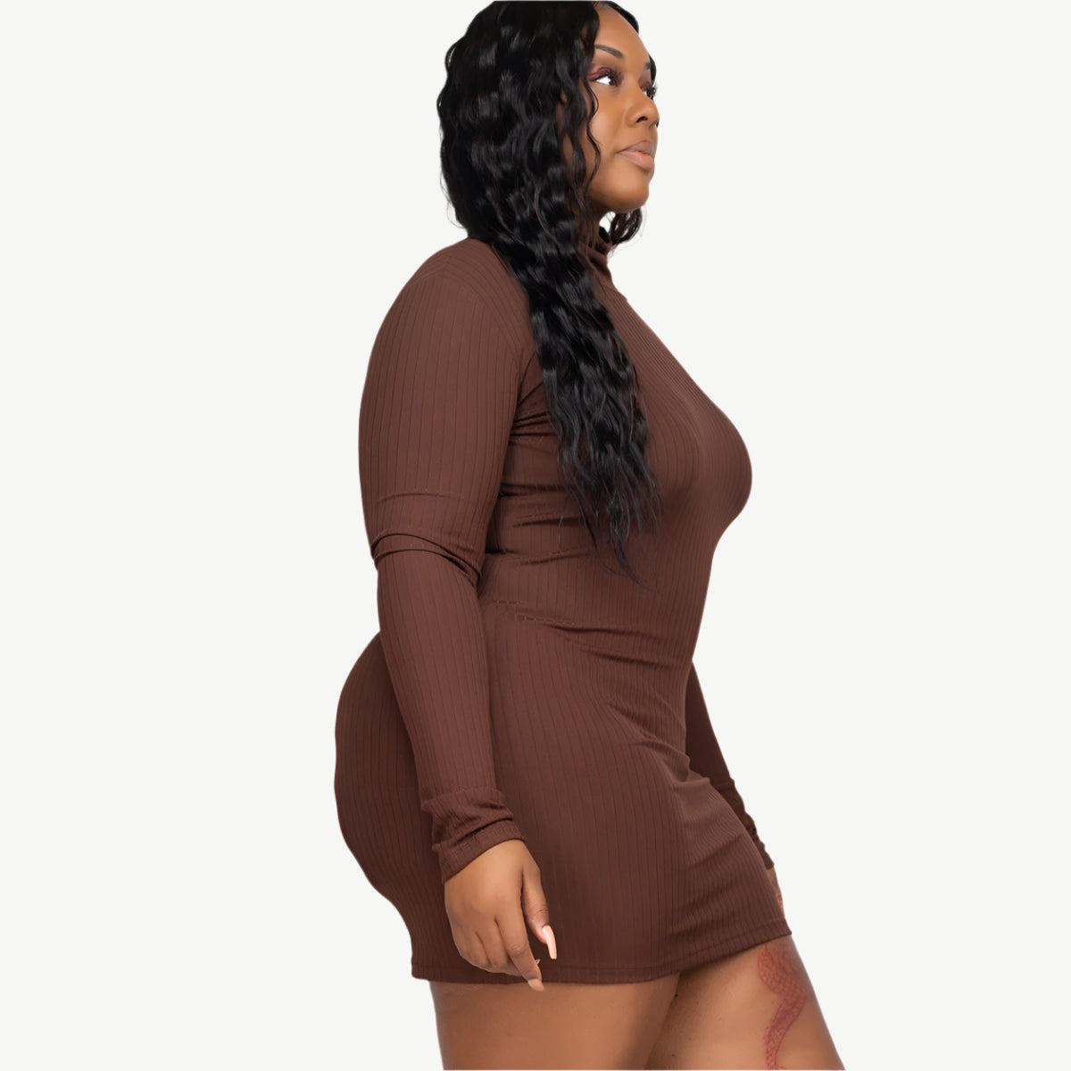 Plus Size Ribbed Long Sleeve Mock Neck Mini Bodycon dress