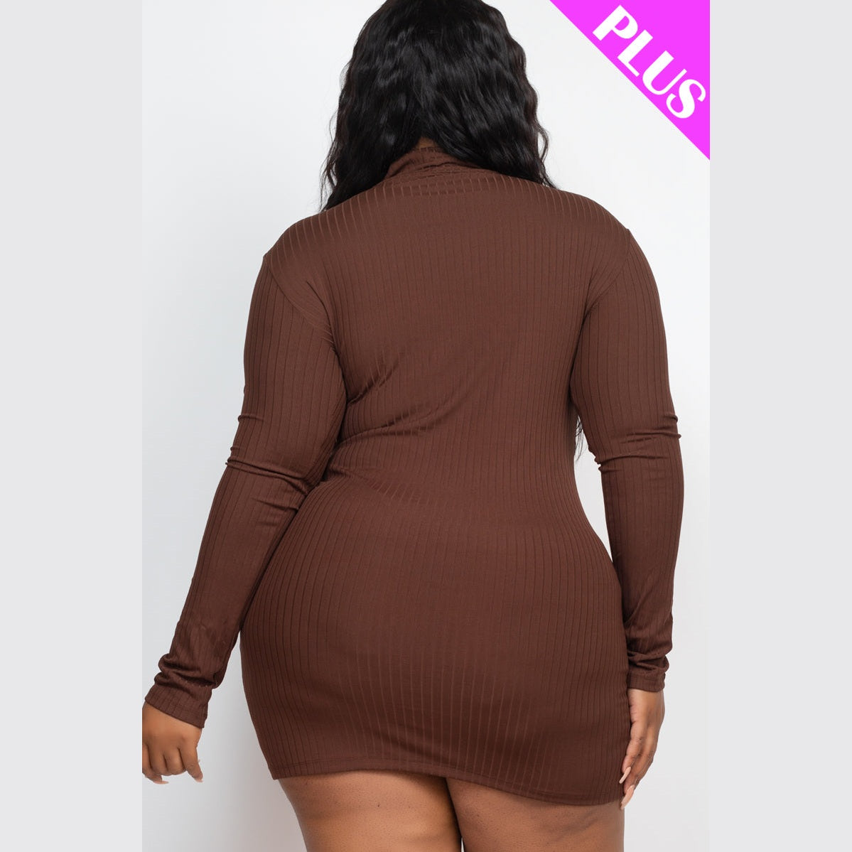 Plus Size Ribbed Long Sleeve Mock Neck Mini Bodycon dress