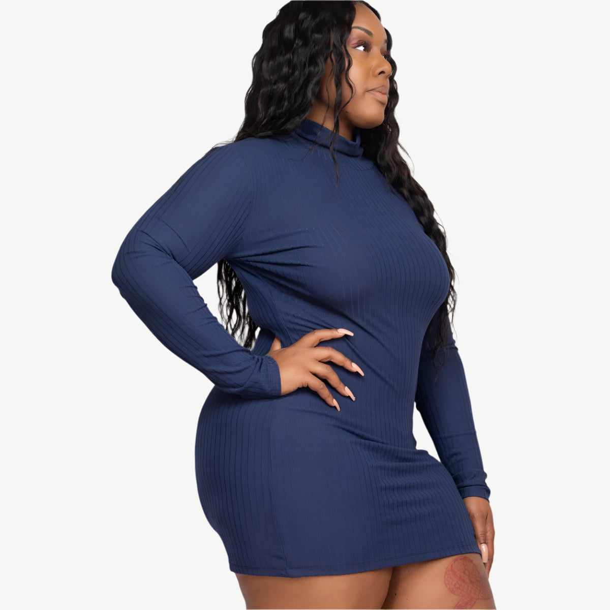 Plus Size Ribbed Long Sleeve Mock Neck Mini Bodycon dress