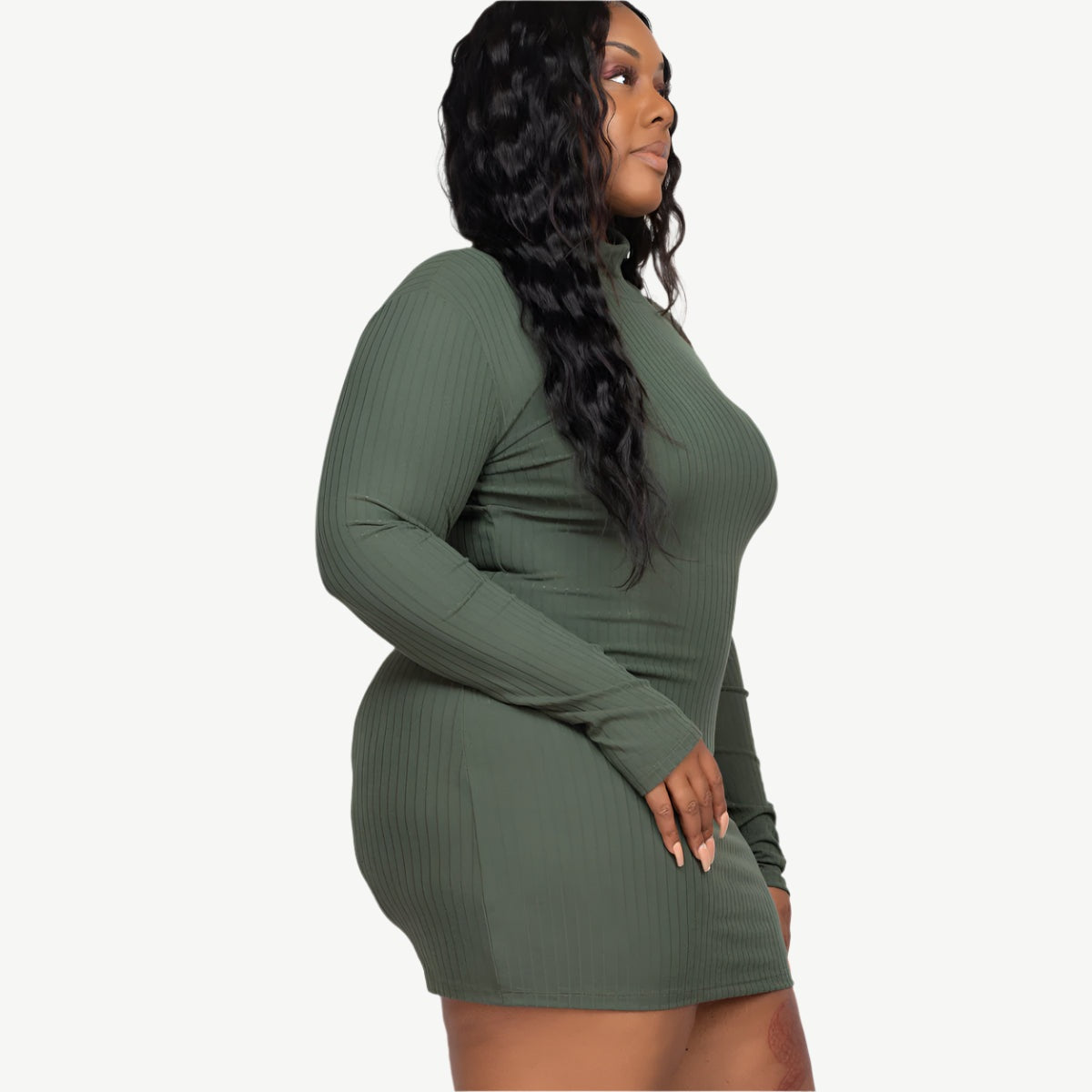 Plus Size Ribbed Long Sleeve Mock Neck Mini Bodycon dress