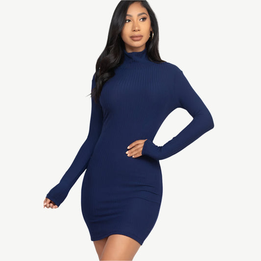 Ribbed Mock Neck Bodycon Mini Dress