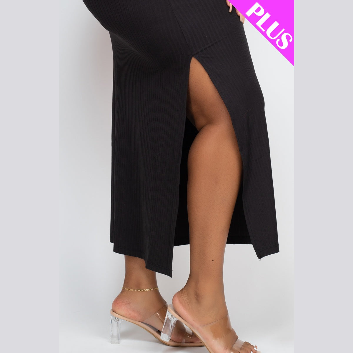 Plus Size Ribbed Side Slit Long Cami Dress