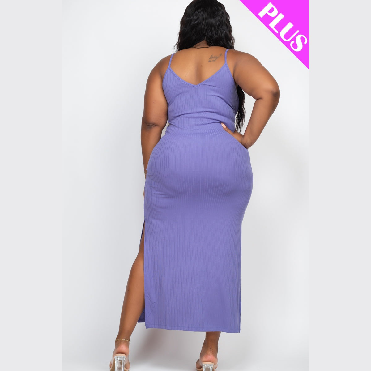 Plus Size Ribbed Side Slit Long Cami Dress