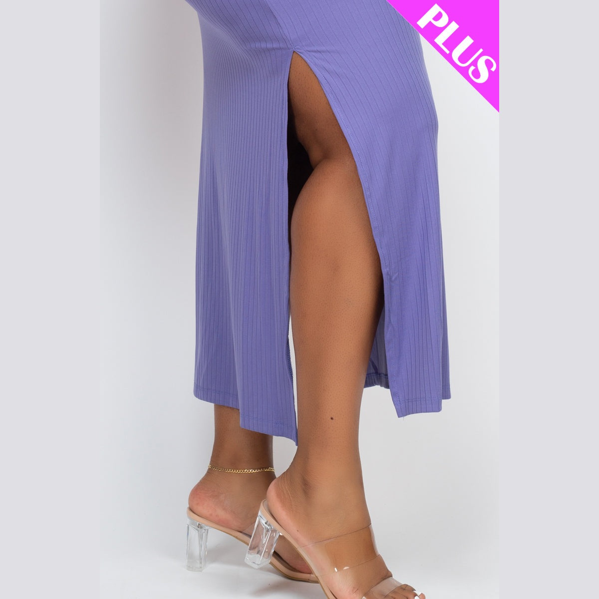 Plus Size Ribbed Side Slit Long Cami Dress