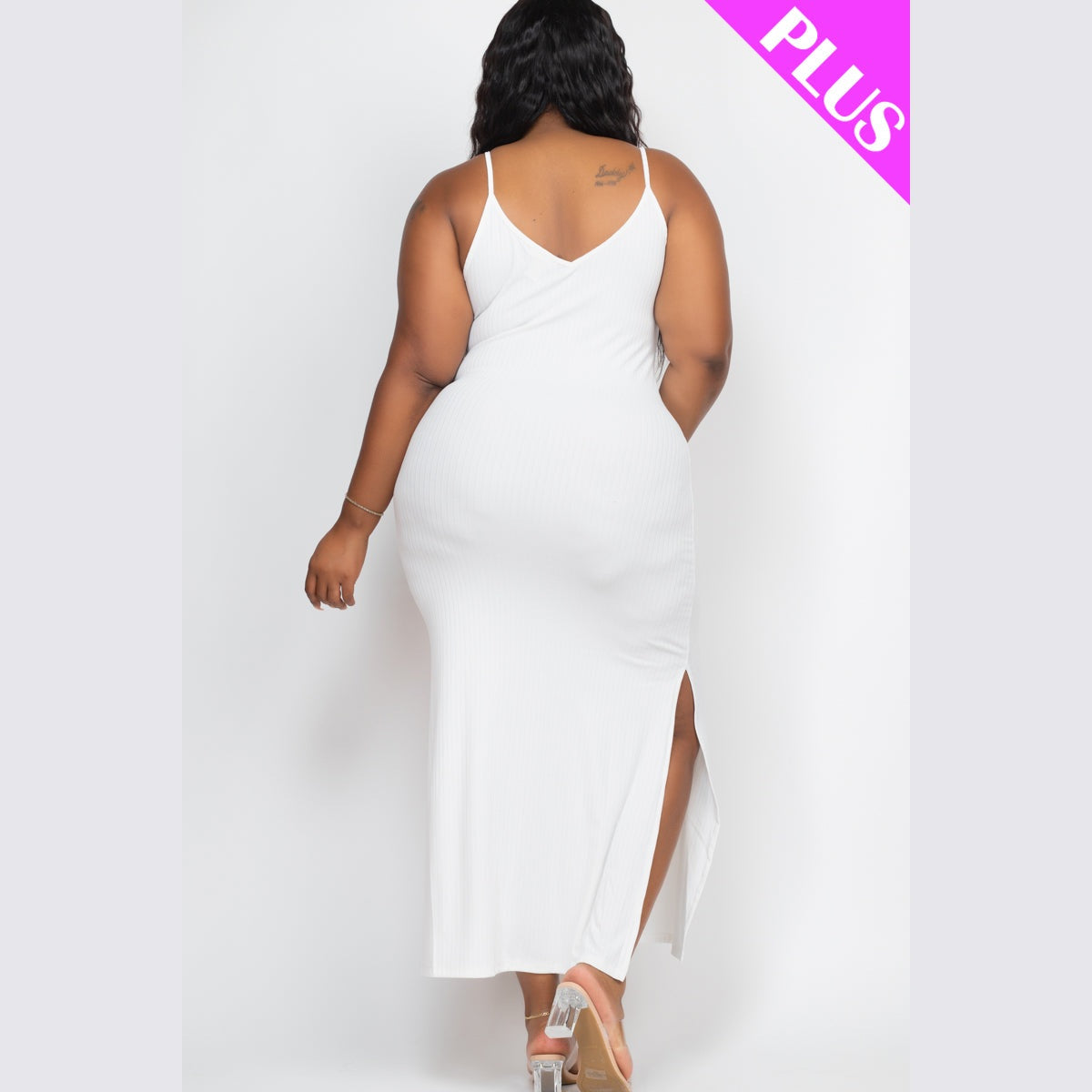 Plus Size Ribbed Side Slit Long Cami Dress