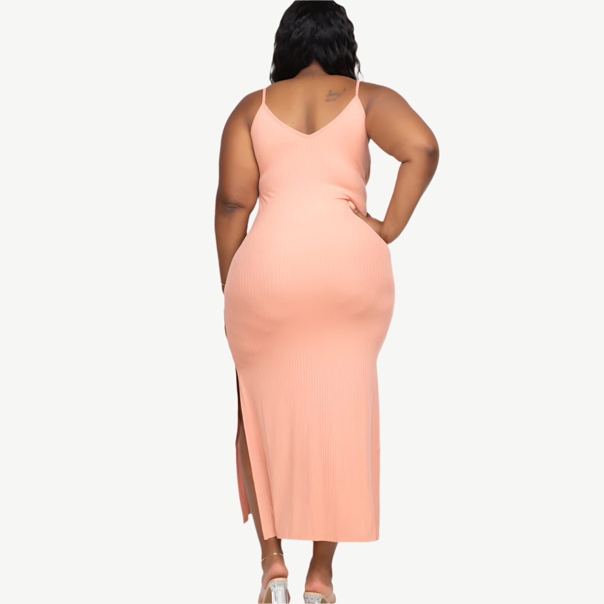Plus Size Ribbed Side Slit Long Cami Dress