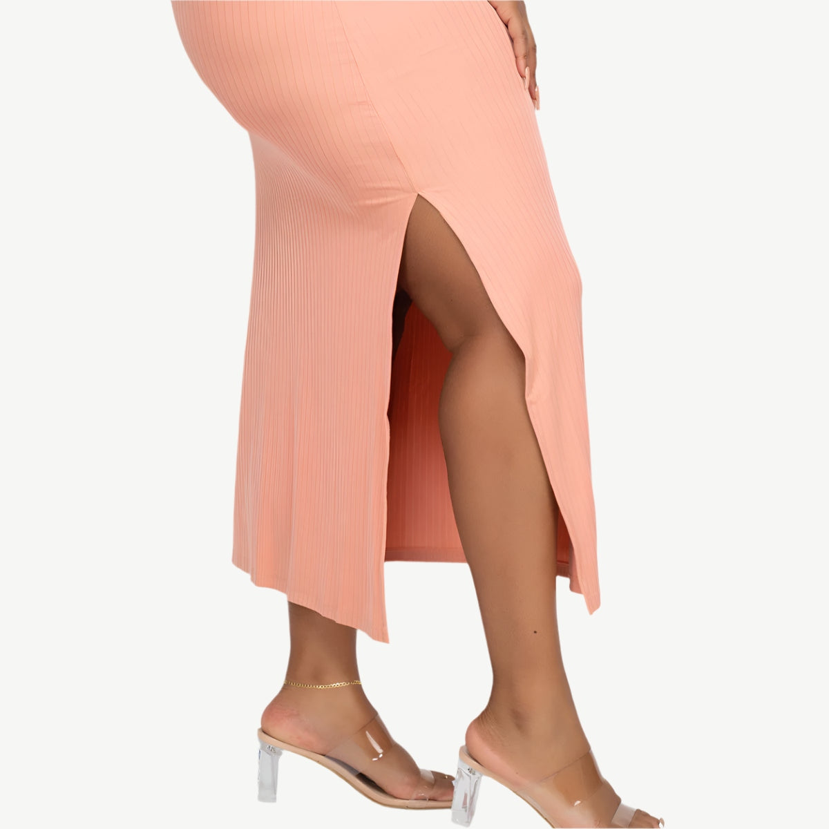 Plus Size Ribbed Side Slit Long Cami Dress