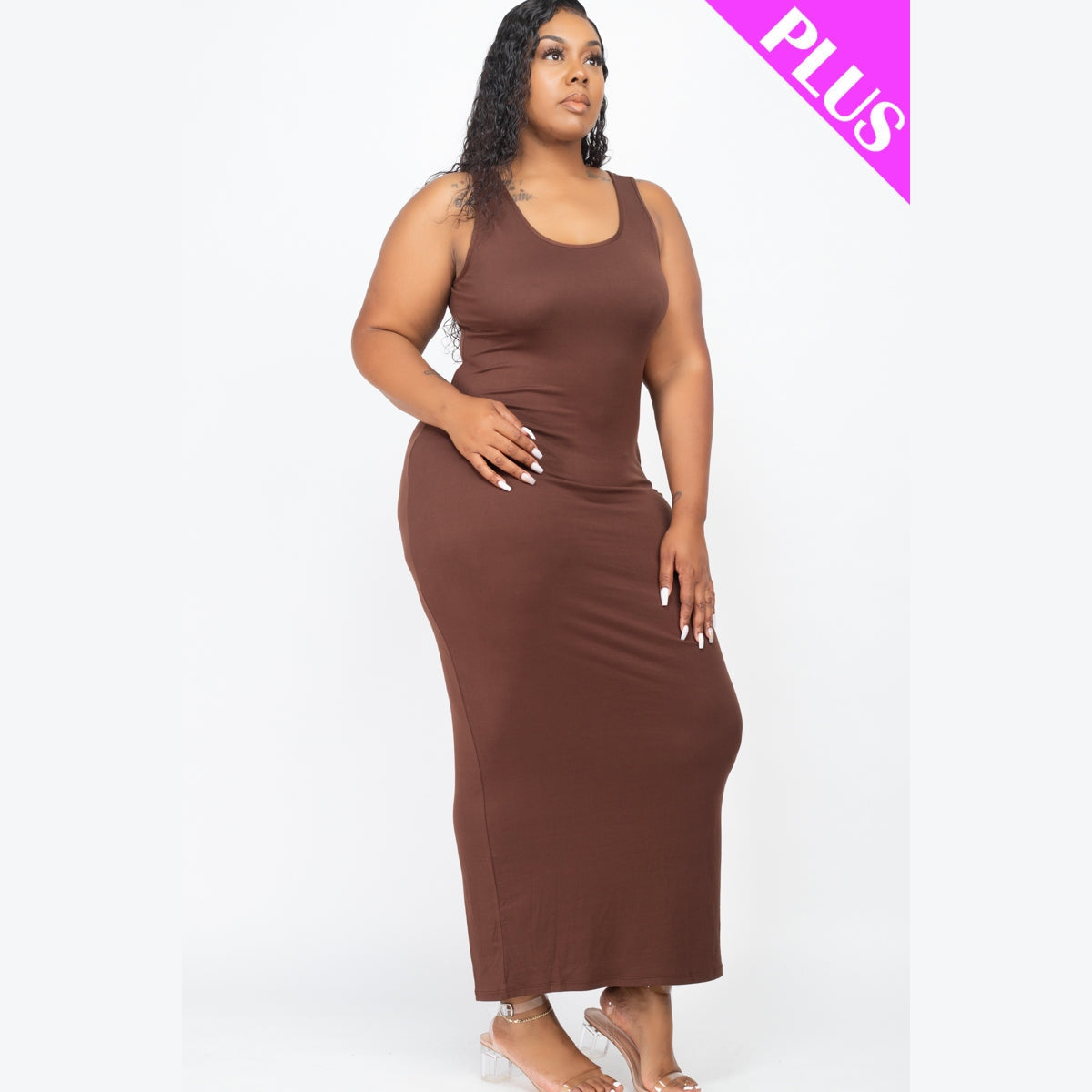 Plus Size Solid Basic Maxi Dress