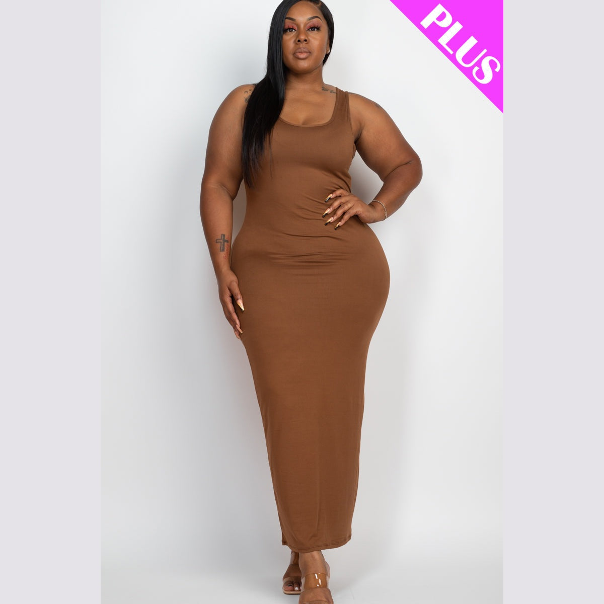 Plus Size Solid Basic Maxi Dress