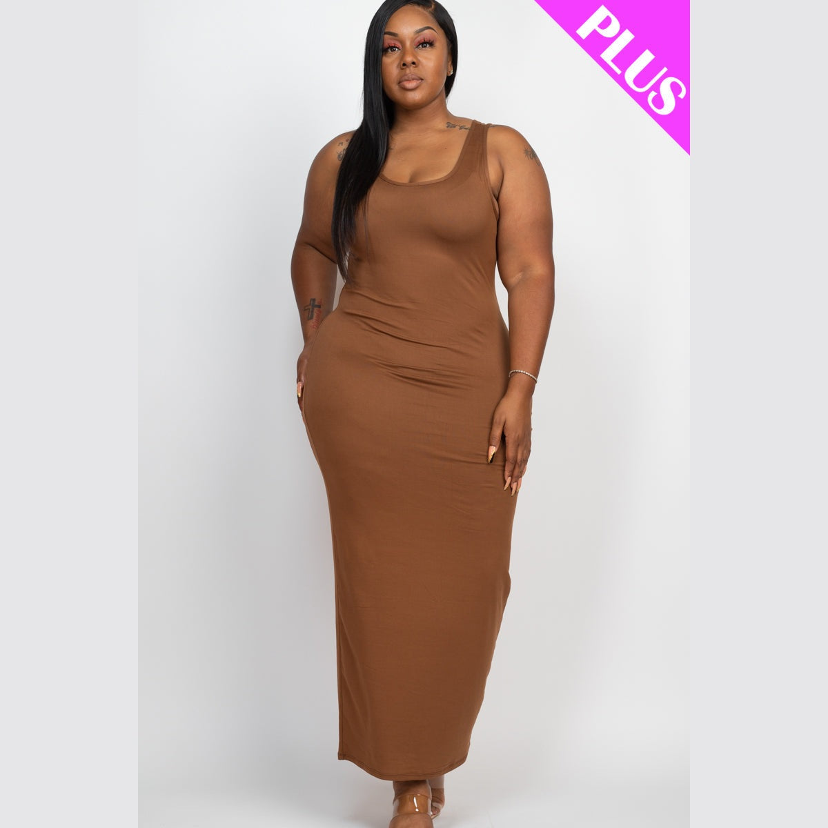 Plus Size Solid Basic Maxi Dress