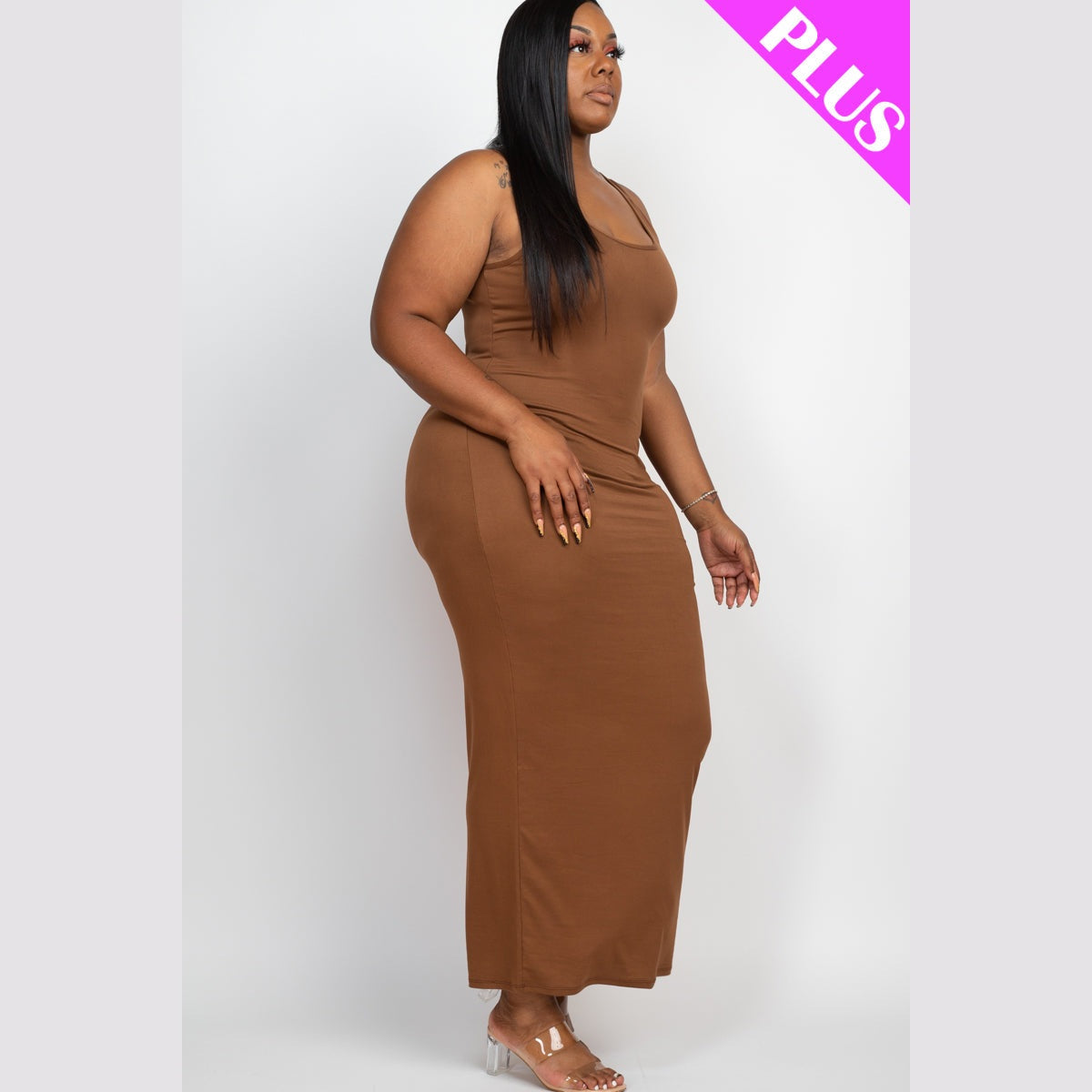 Plus Size Solid Basic Maxi Dress