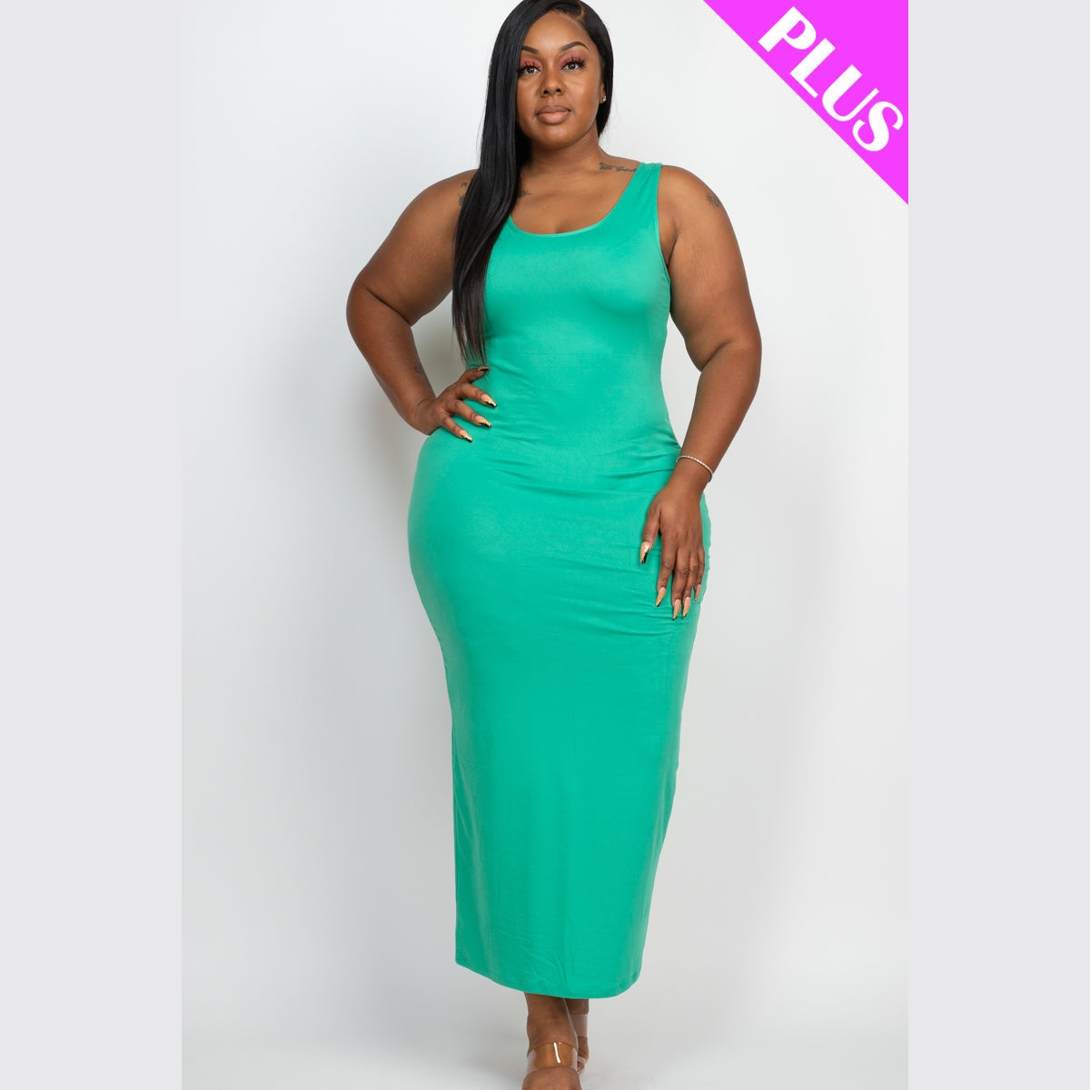 Plus Size Solid Basic Maxi Dress