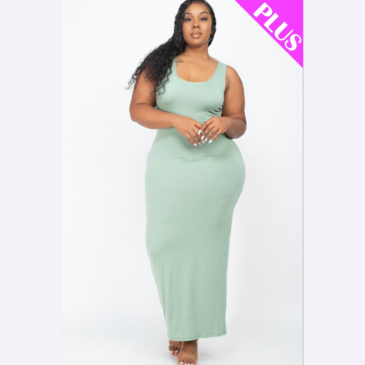 Plus Size Solid Basic Maxi Dress