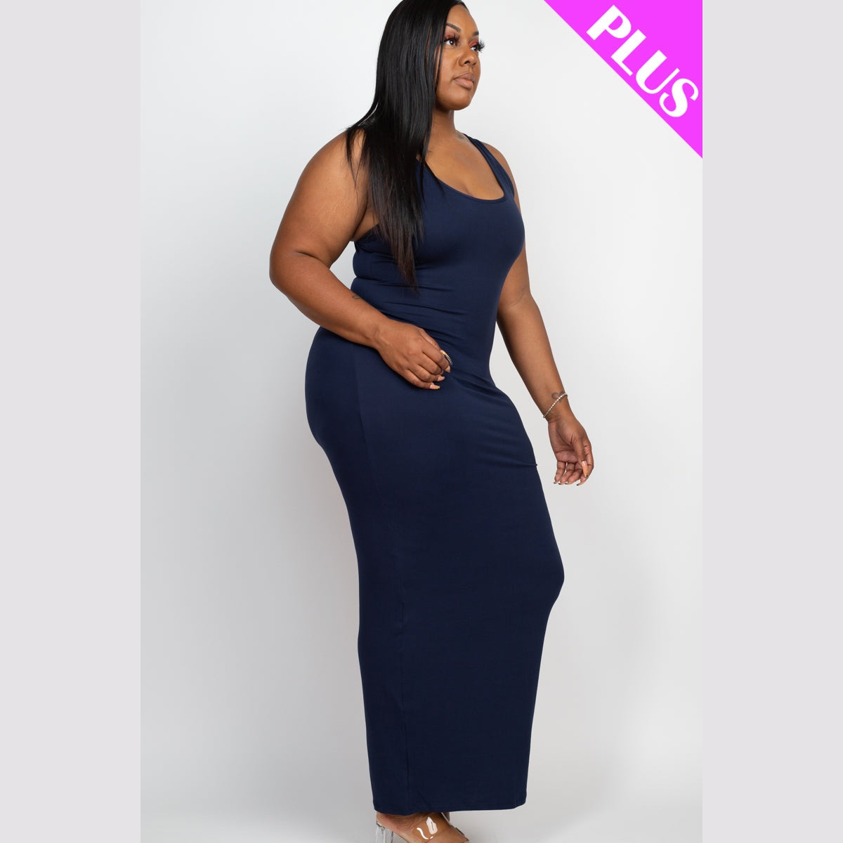 Plus Size Solid Basic Maxi Dress