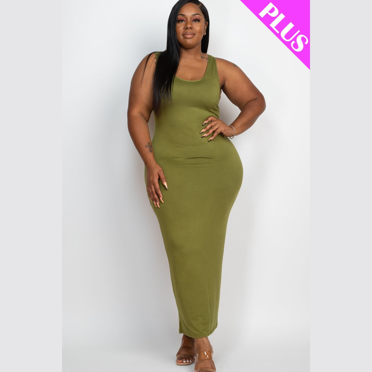 Plus Size Solid Basic Maxi Dress