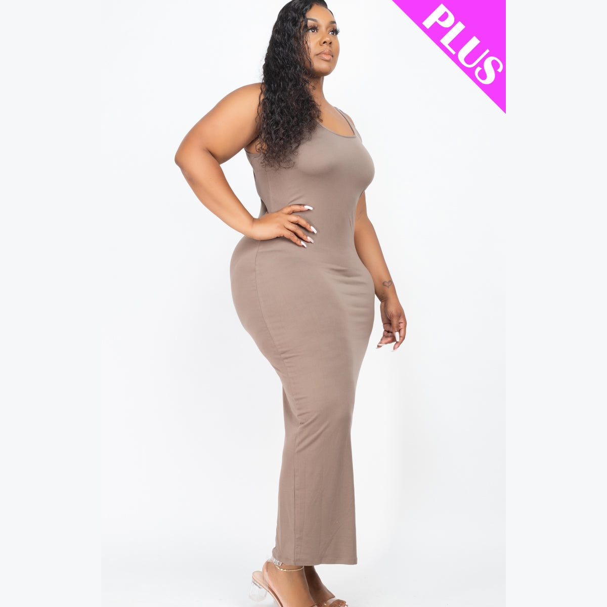 Plus Size Solid Basic Maxi Dress