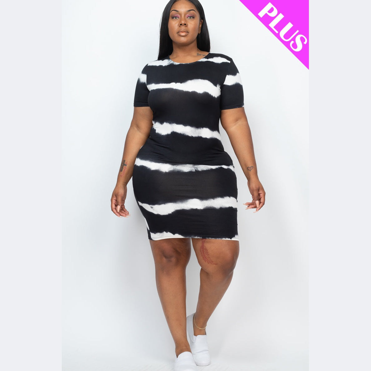 Plus Size Tie-dye Print Bodycon Dress
