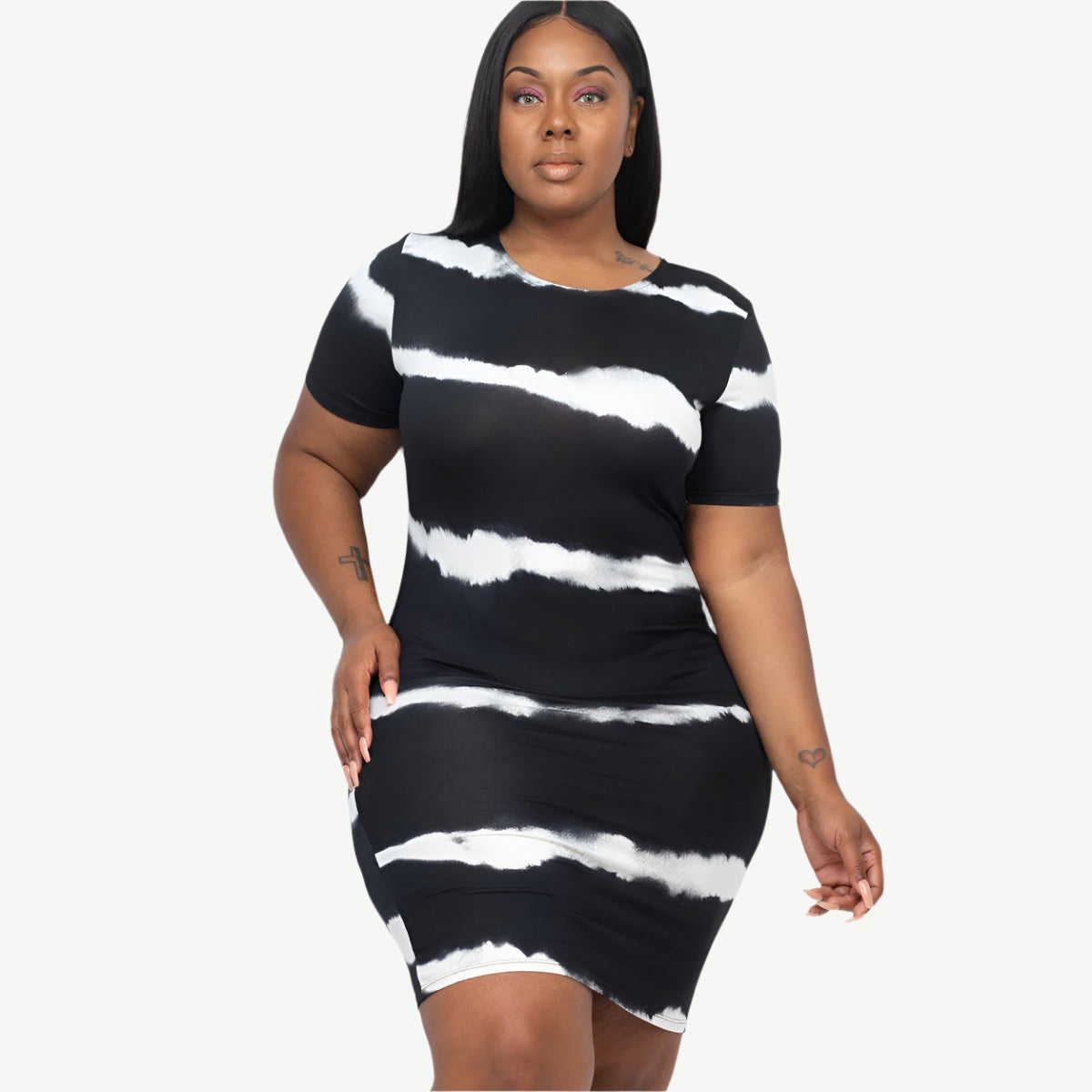 Plus Size Tie-dye Print Bodycon Dress