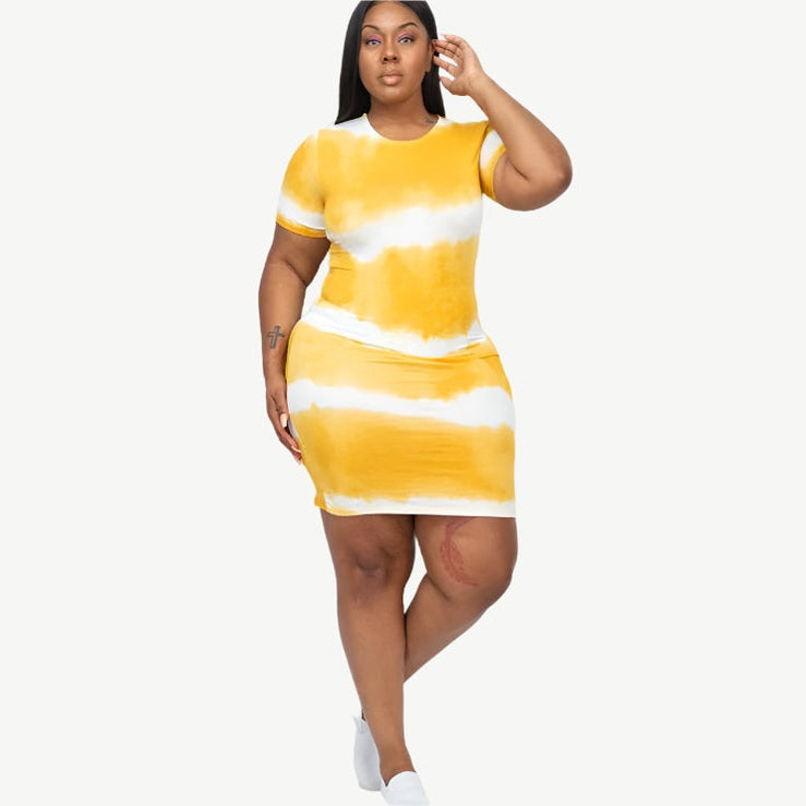 Plus Size Tie-dye Print Bodycon Dress