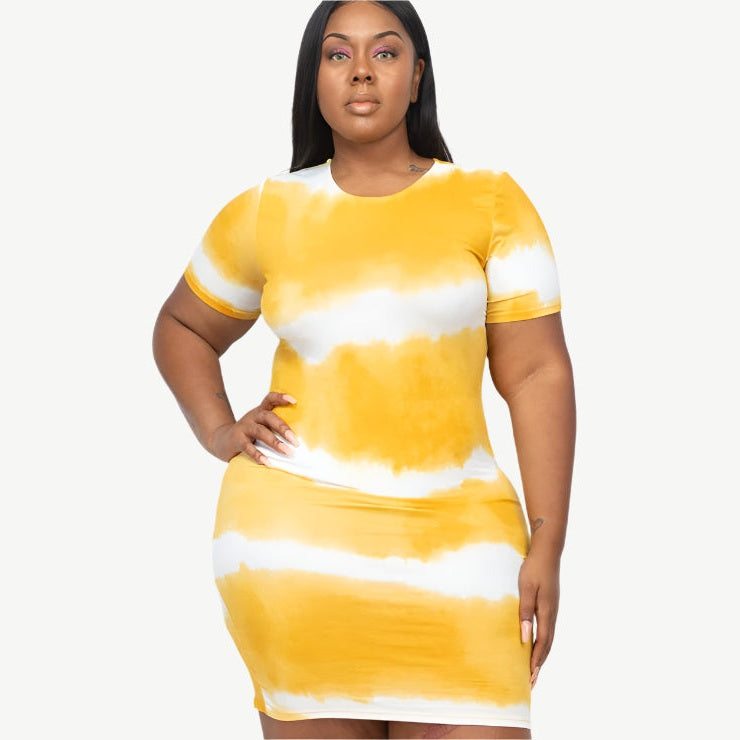 Plus Size Tie-dye Print Bodycon Dress