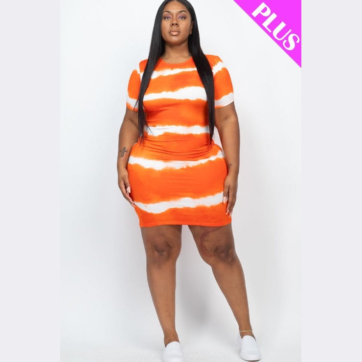 Plus Size Tie-dye Print Bodycon Dress