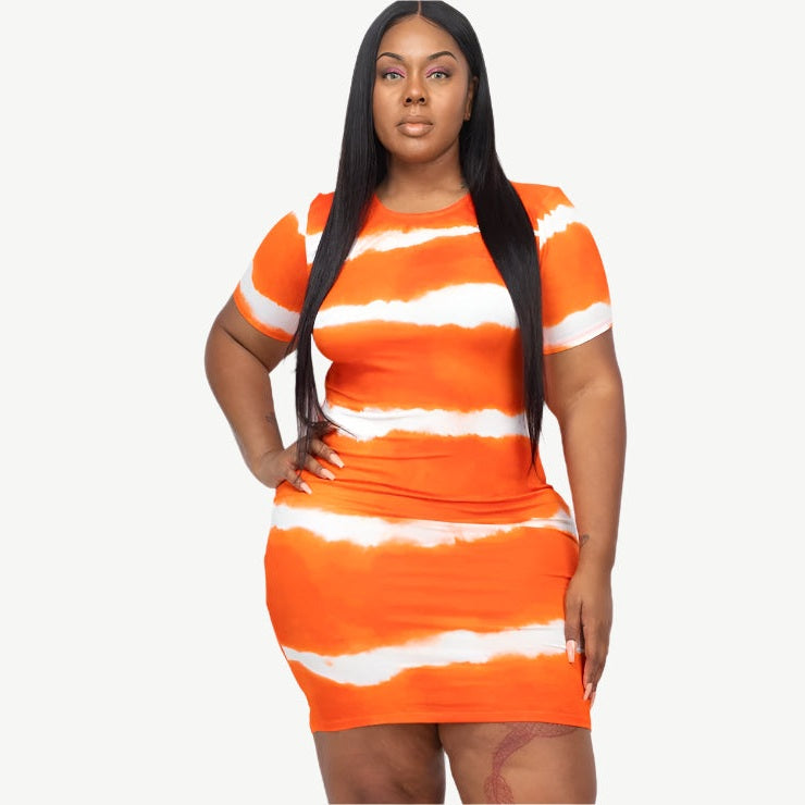 Plus Size Tie-dye Print Bodycon Dress
