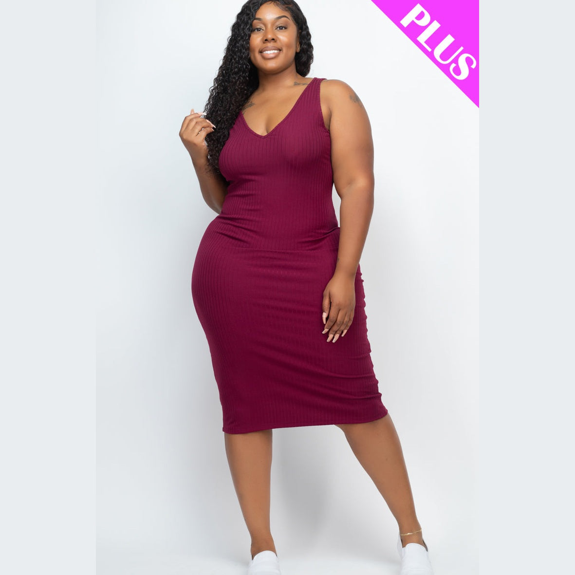 Plus Size Ribbed Sleeveless Bodycon Dress