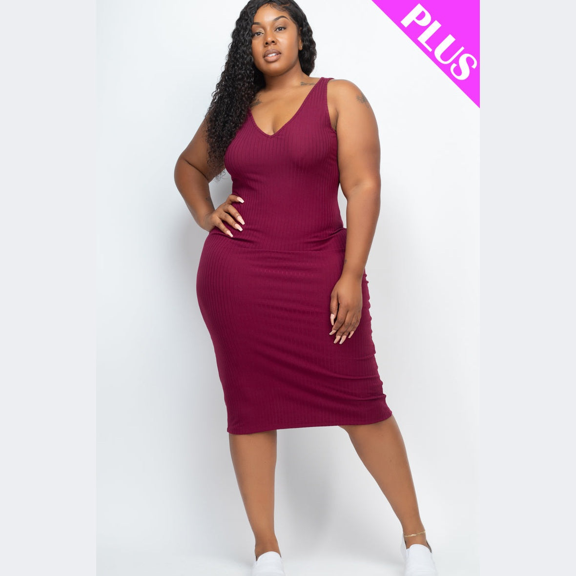 Plus Size Ribbed Sleeveless Bodycon Dress