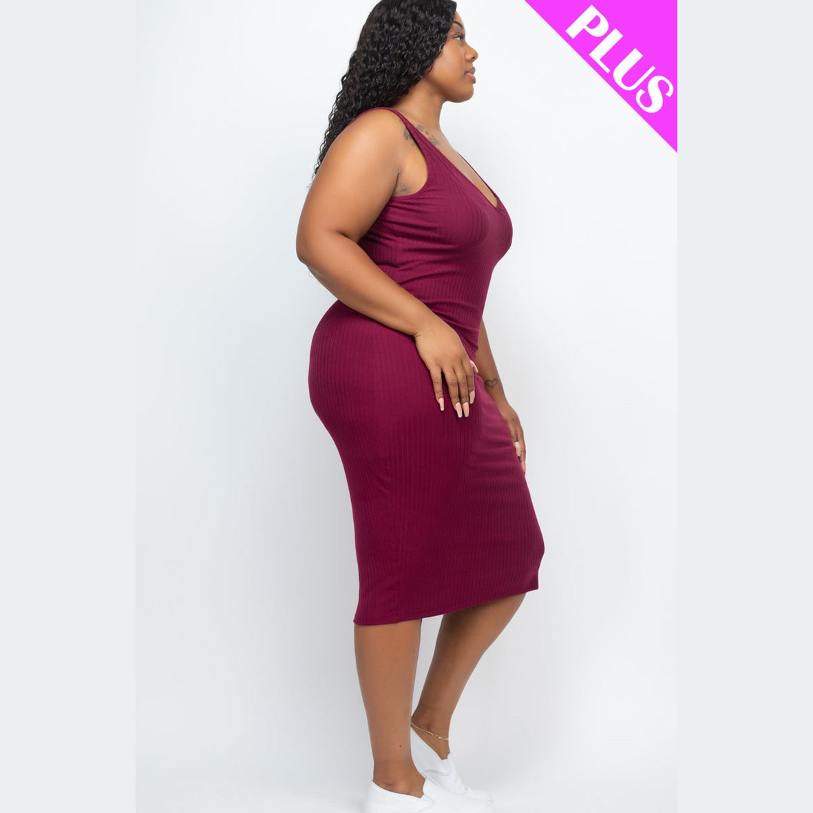 Plus Size Ribbed Sleeveless Bodycon Dress
