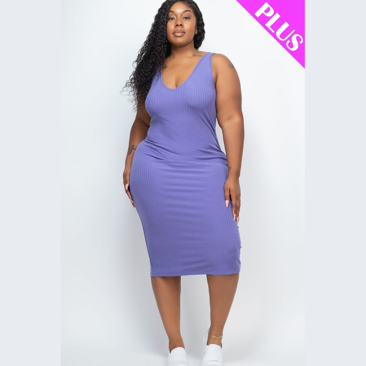 Plus Size Ribbed Sleeveless Bodycon Dress