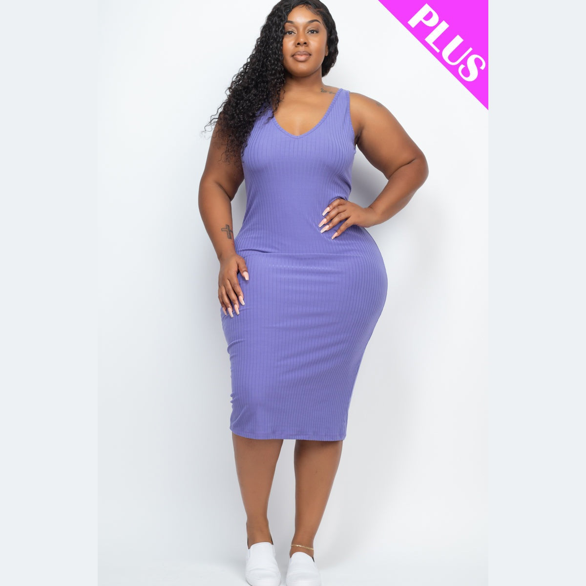 Plus Size Ribbed Sleeveless Bodycon Dress