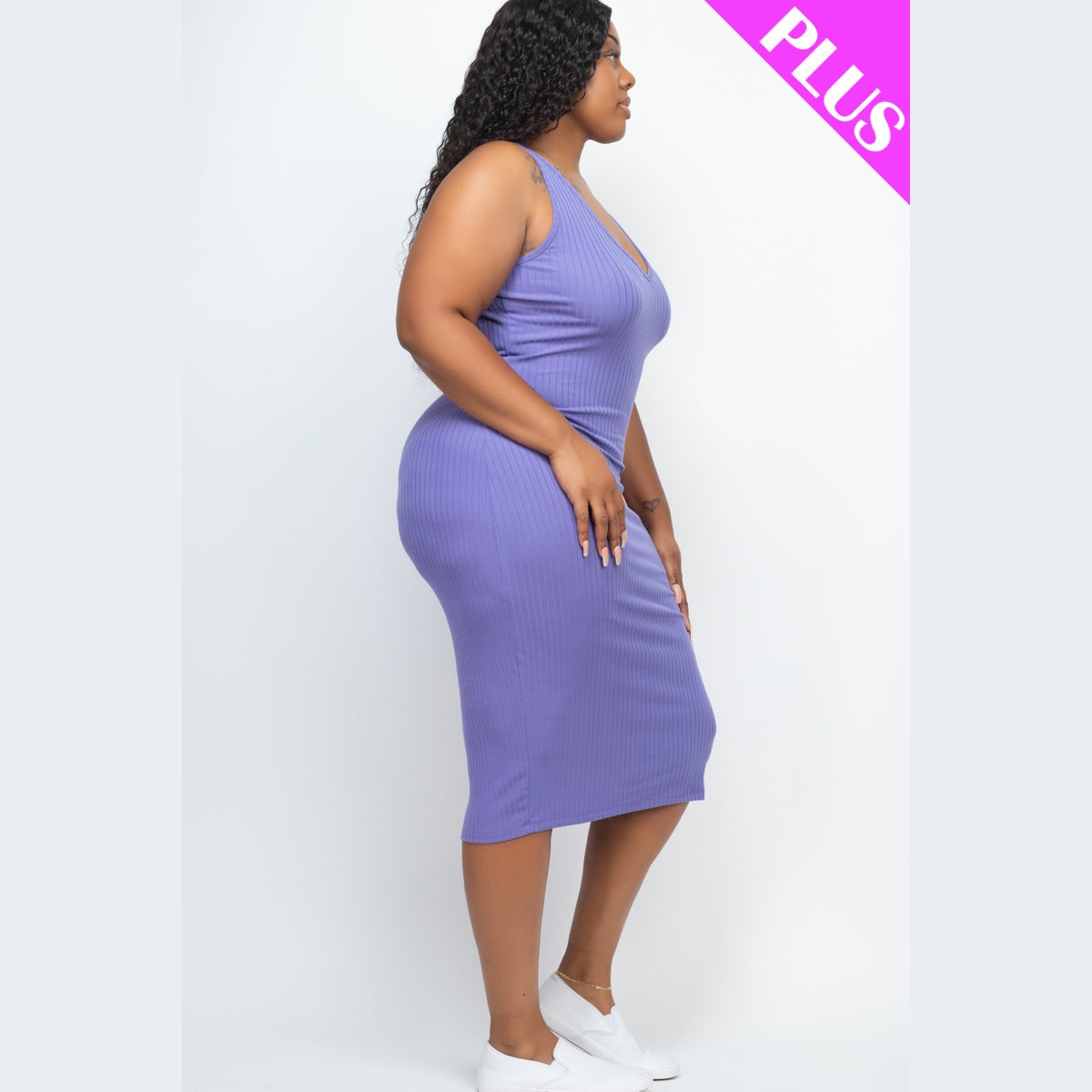 Plus Size Ribbed Sleeveless Bodycon Dress