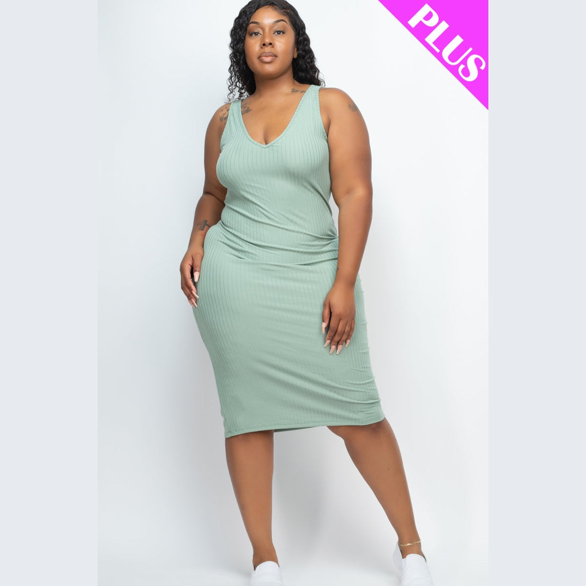 Plus Size Ribbed Sleeveless Bodycon Dress