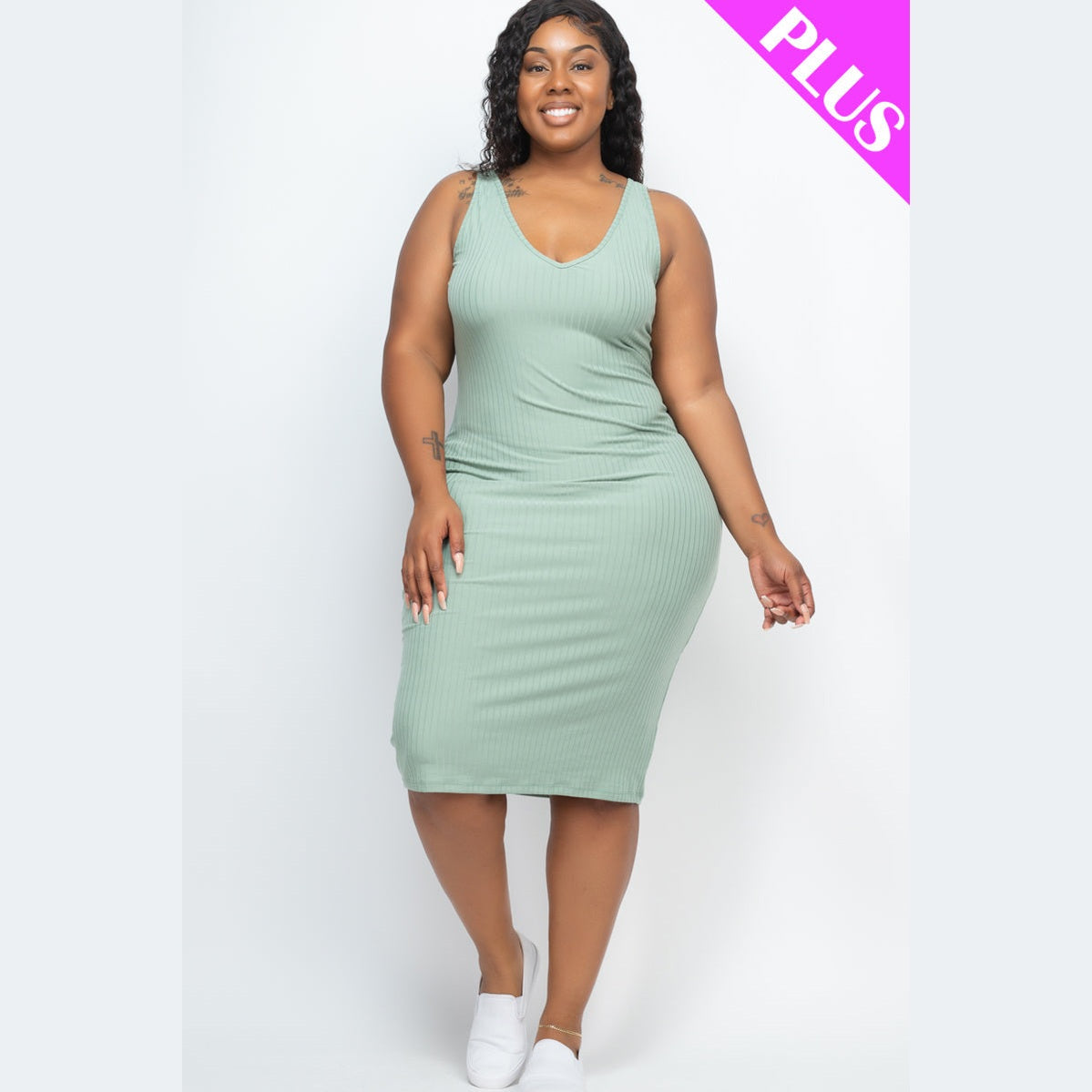 Plus Size Ribbed Sleeveless Bodycon Dress