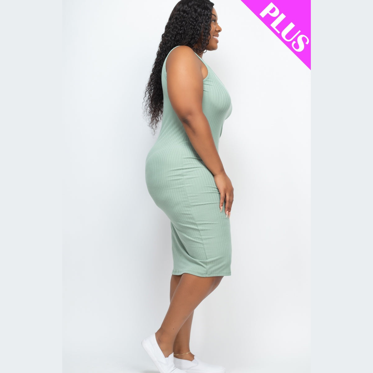 Plus Size Ribbed Sleeveless Bodycon Dress