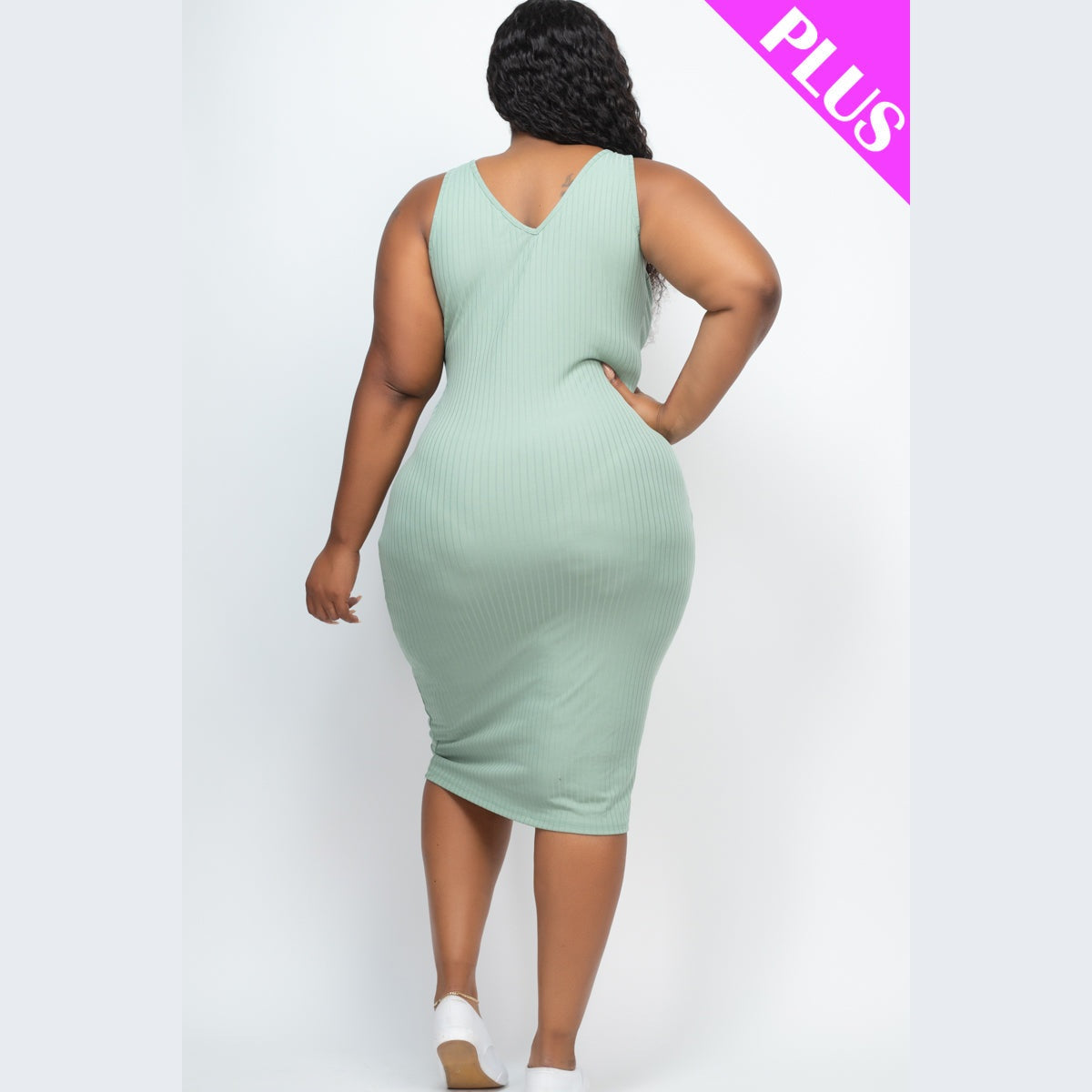 Plus Size Ribbed Sleeveless Bodycon Dress