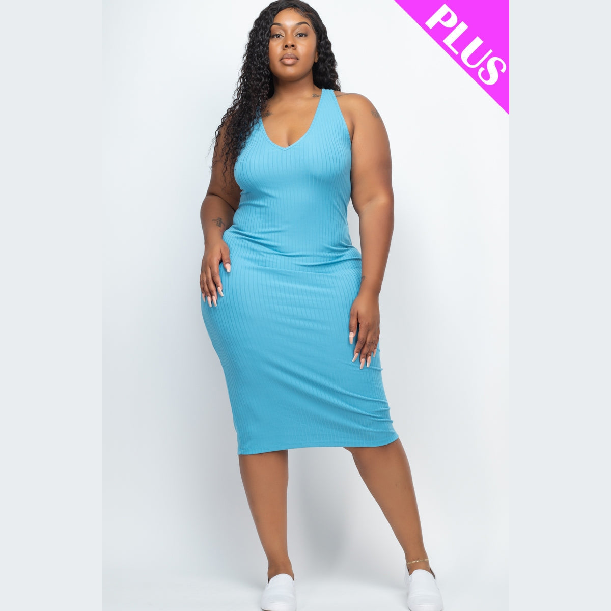 Plus Size Ribbed Sleeveless Bodycon Dress