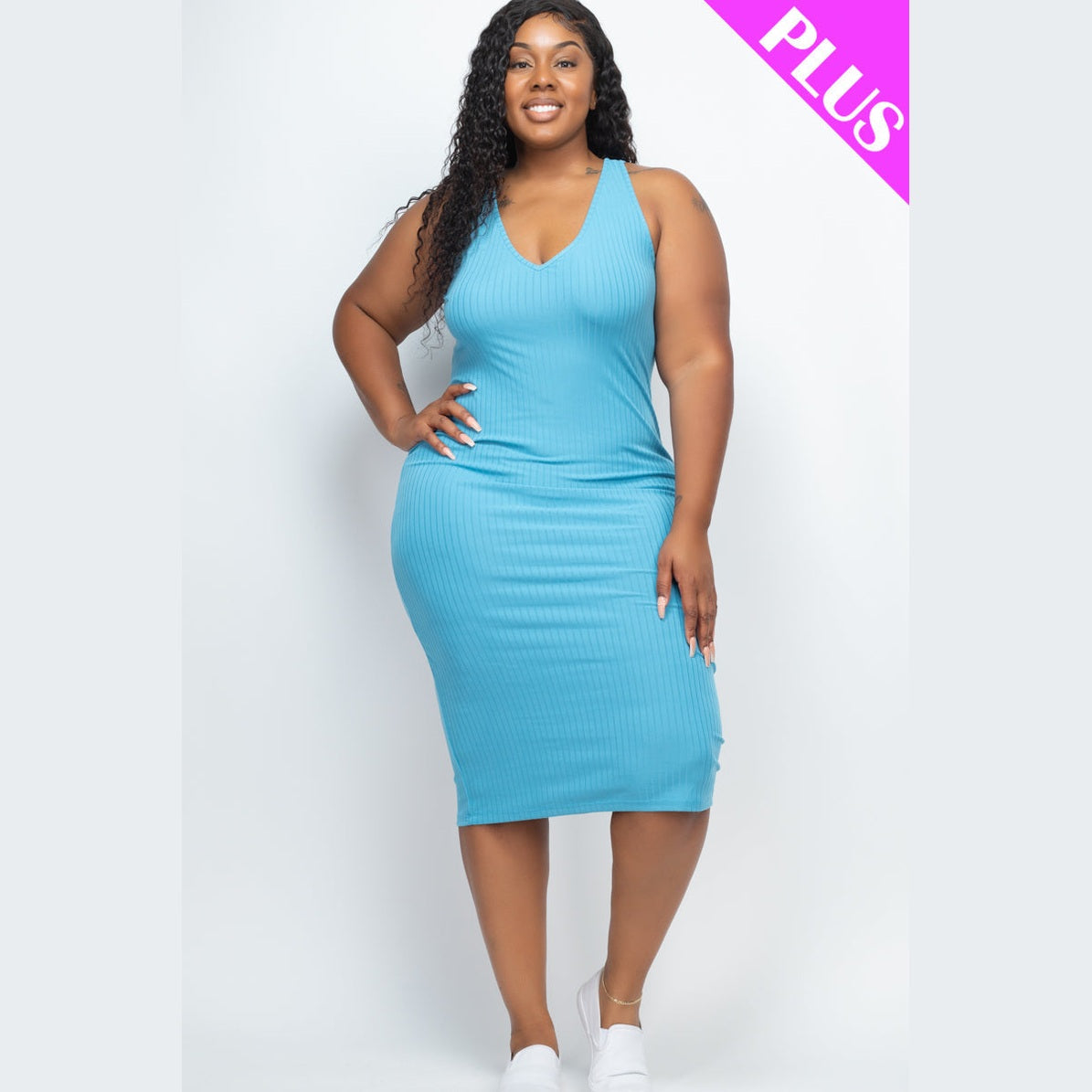 Plus Size Ribbed Sleeveless Bodycon Dress