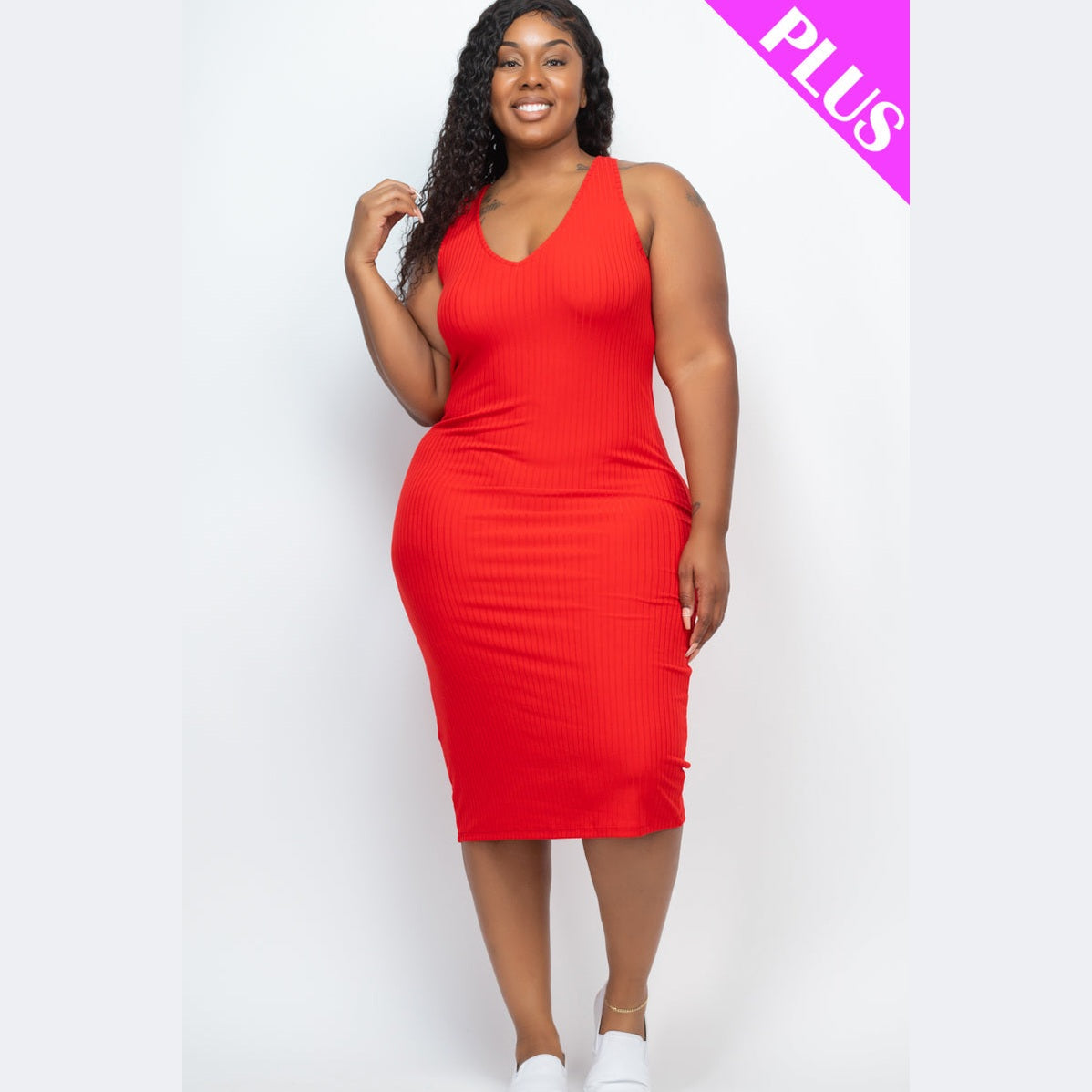 Plus Size Ribbed Sleeveless Bodycon Dress
