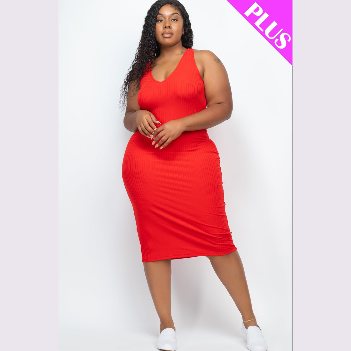Plus Size Ribbed Sleeveless Bodycon Dress