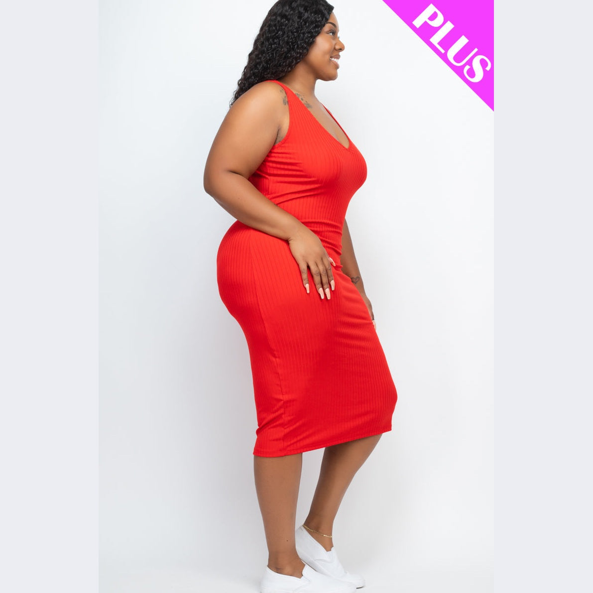 Plus Size Ribbed Sleeveless Bodycon Dress