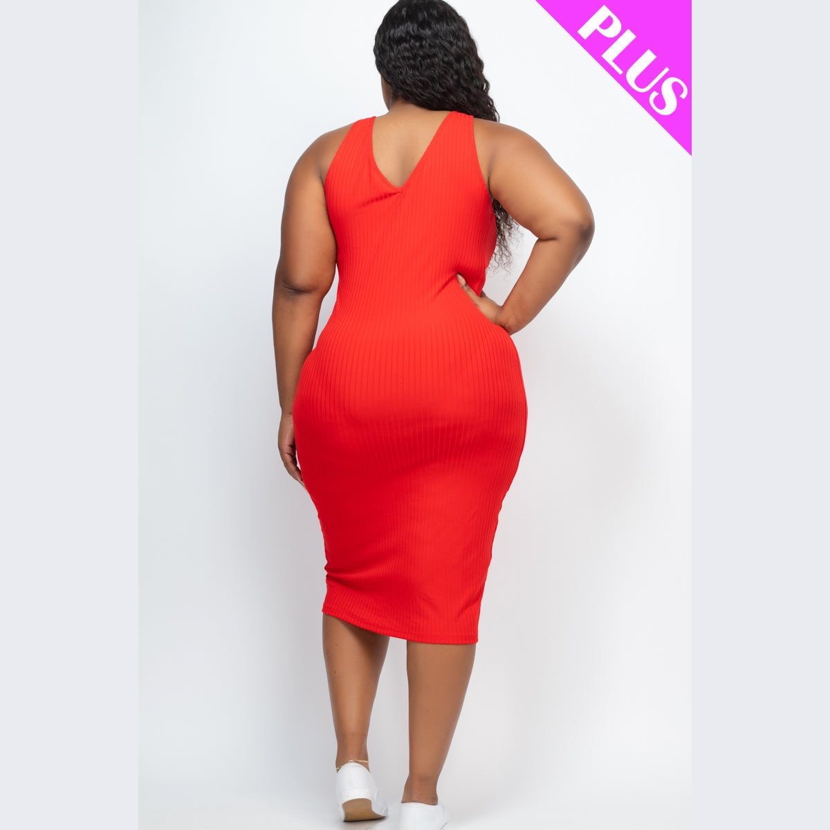 Plus Size Ribbed Sleeveless Bodycon Dress