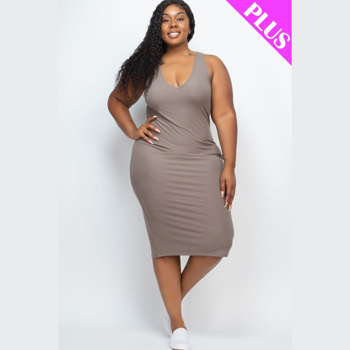 Plus Size Ribbed Sleeveless Bodycon Dress