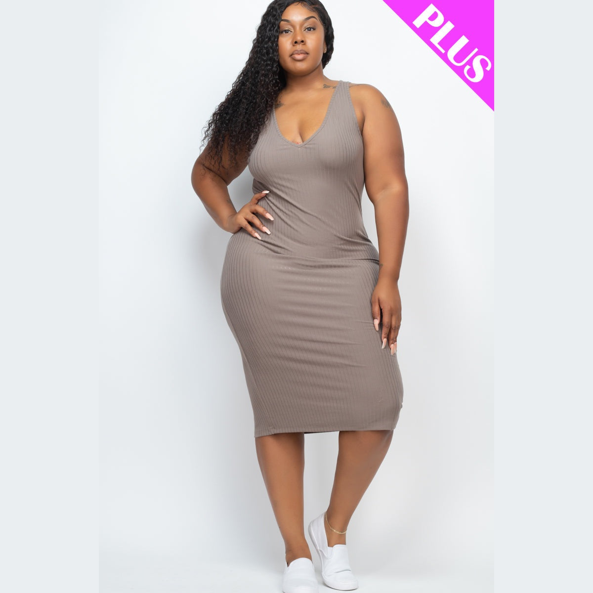 Plus Size Ribbed Sleeveless Bodycon Dress